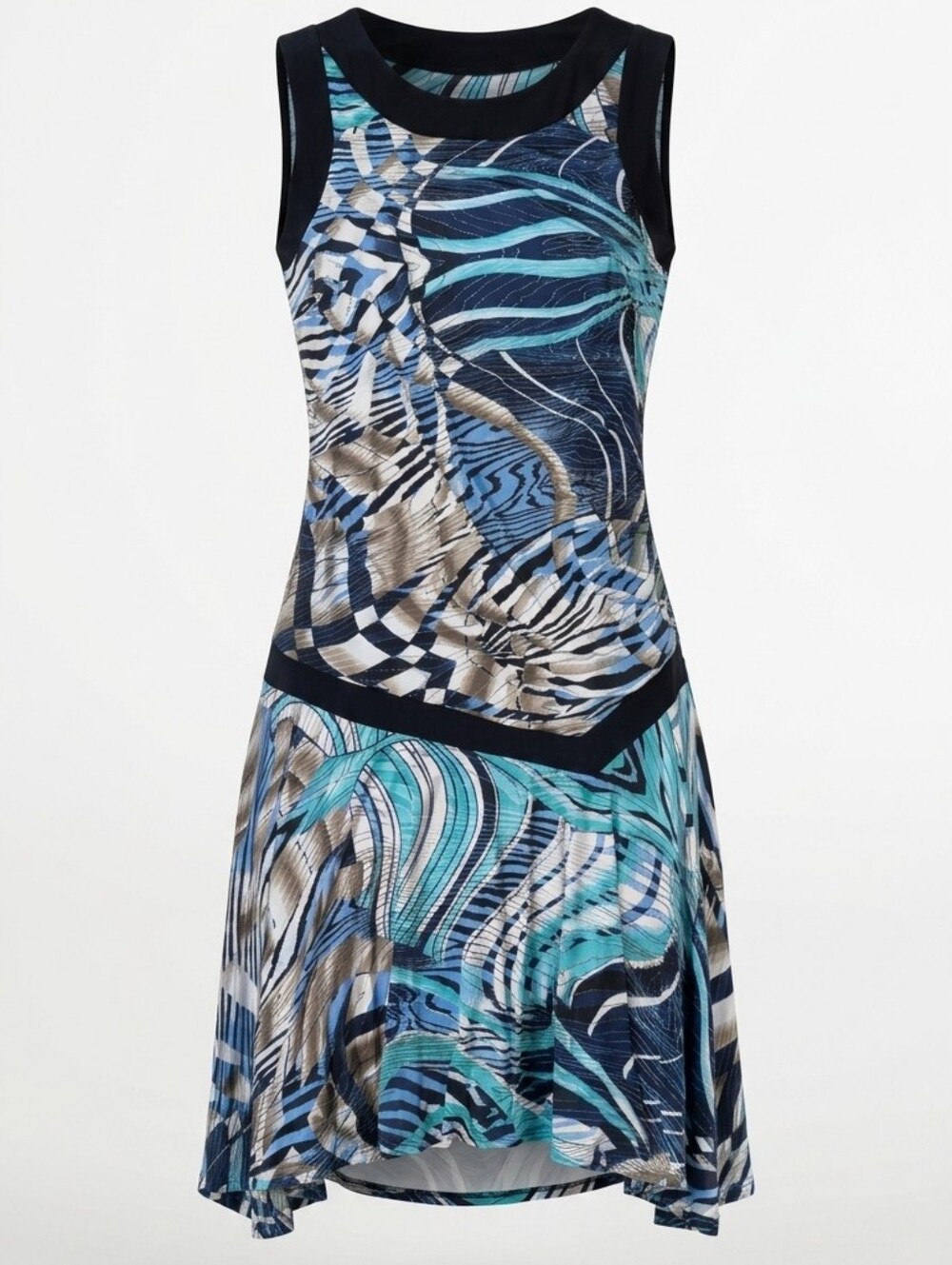 Bali Teal & Navy Sleeveless Y2K Fairycore Drop Waist Mini Flared Dress Size 12